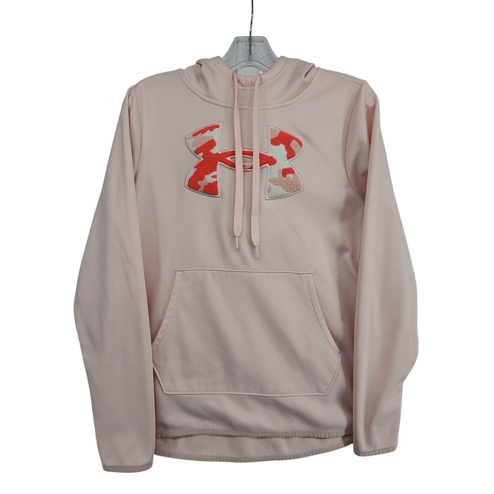 Under Armour Medium Pink Hoodie Camo Logo Pullover Fleece Athleisure Sporty Gym
